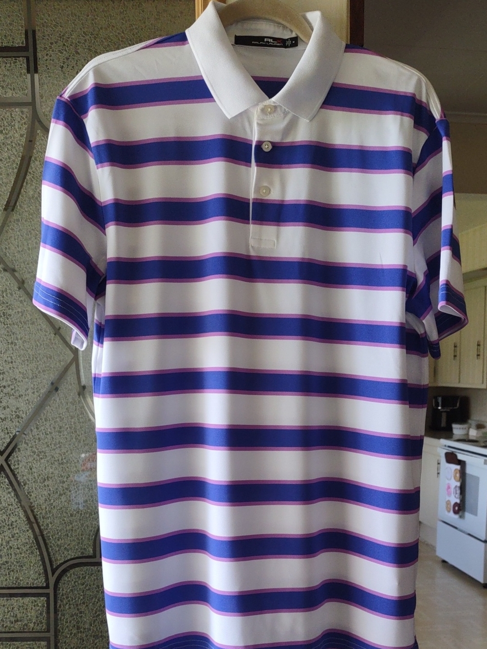 Ralph Lauren White Polo with Purple & Pink Stripes
